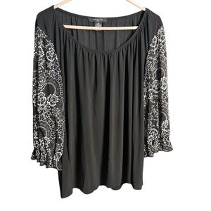 Adele & May Black Blouse with sheer floral sleeves
